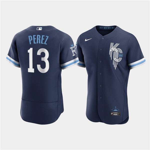 Men's Kansas City Royals #13 Salvador Perez 2022 Navy City Connect Flex Base Stitched Jersey